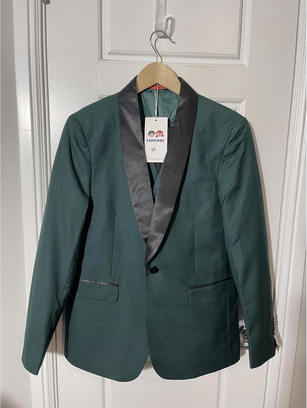 Boys Suits for Kids Size 16 Forest Green 3 Pieces Shawl Lapel K27